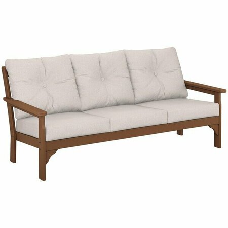 POLYWOOD Vineyard Teak / Dune Burlap Deep Seating Sofa 633GN69TE145